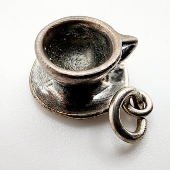 Sterling Silver Teacup Charm Pendant Necklace Italy Box Chain - Picture 4 of 11